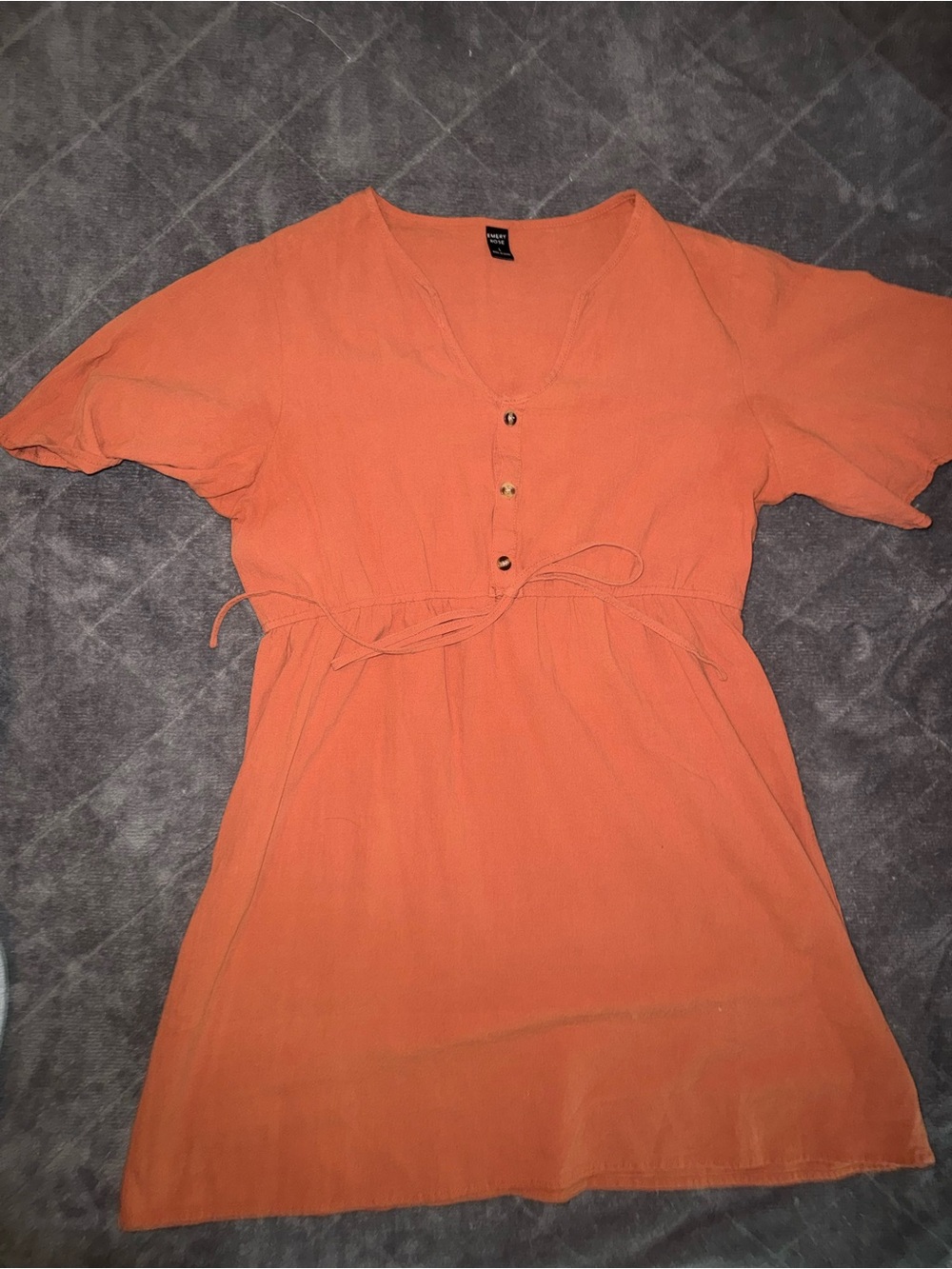 V-Neck Short Sleeve Tunic Top with Waist Tie in Orange